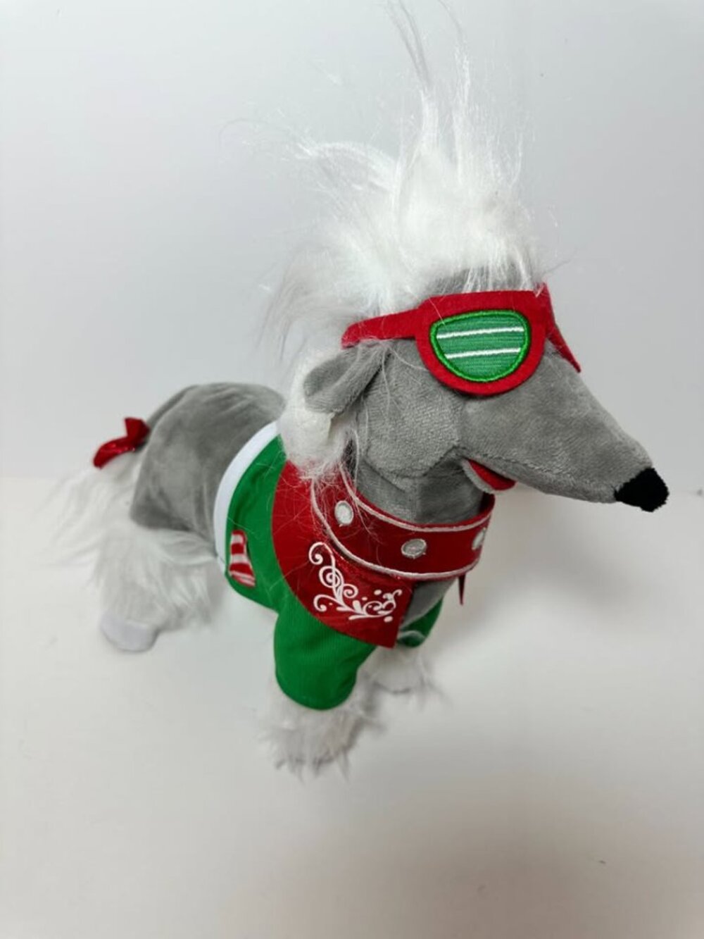 Gemmy Animated Dapper Chinese Crested Dog "Rocking Around The Christmas Tree"